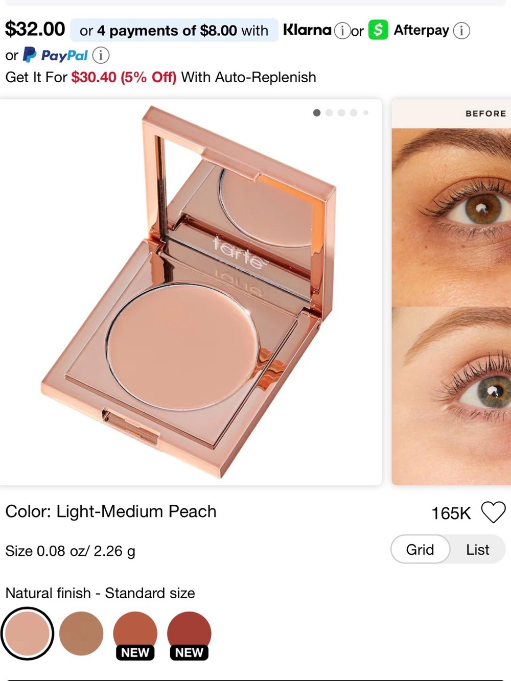 tarte Light-Medium Peach Cream Concealer Compact